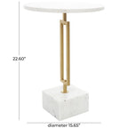 Table d'appoint ronde en marbre blanc avec pied en métal doré, simple
