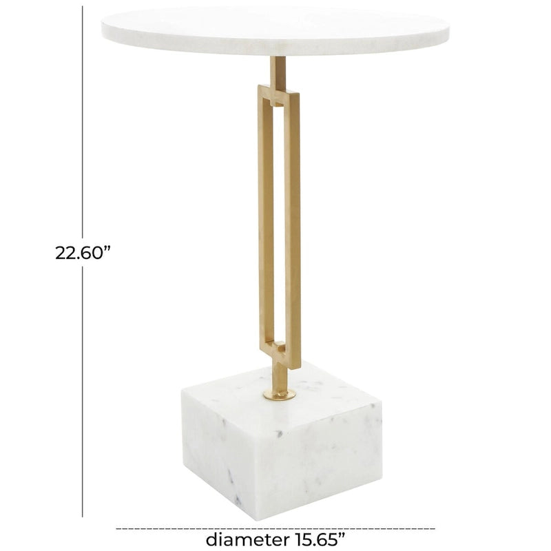 Table d'appoint ronde en marbre blanc avec pied en métal doré, simple